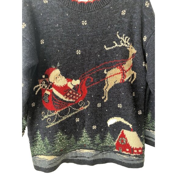 Vtg Nutcracker size S Grandmacore Ugly Christmas Sweater Santa Sleigh 39" Chest - Picture 4 of 10